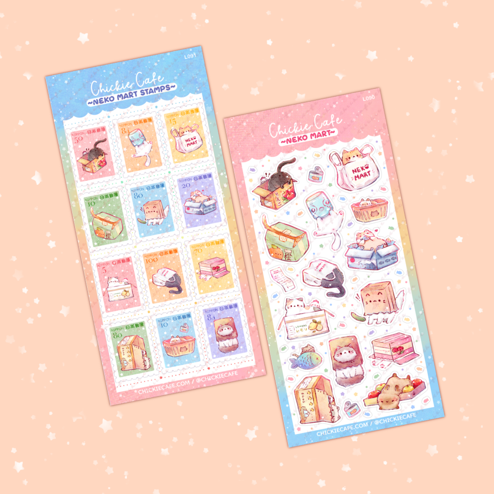 Neko Mart Stamps Sticker Sheet - 10 LEFT
