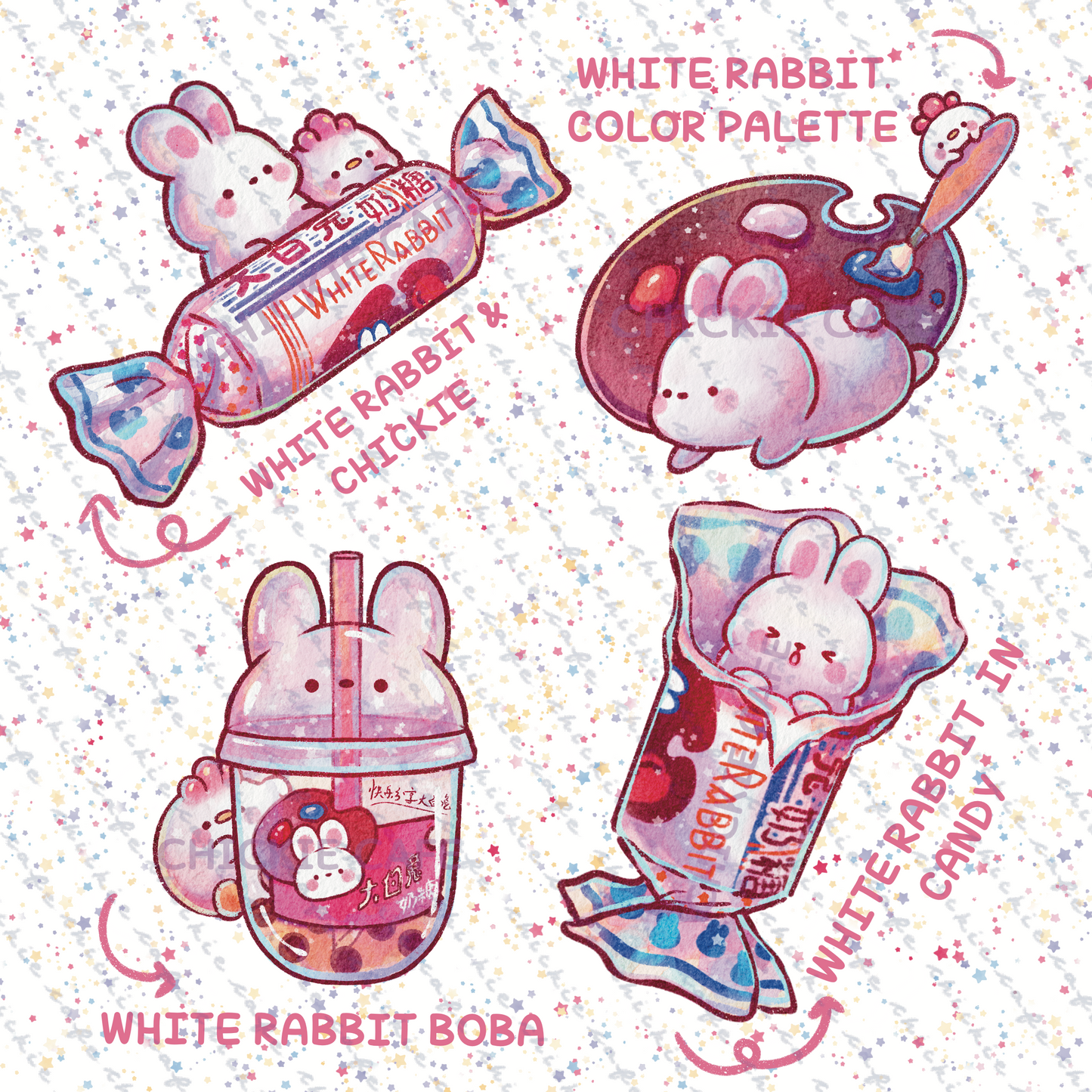 White Rabbit Creamy Candy Sticker Set (Velvet Vinyl)