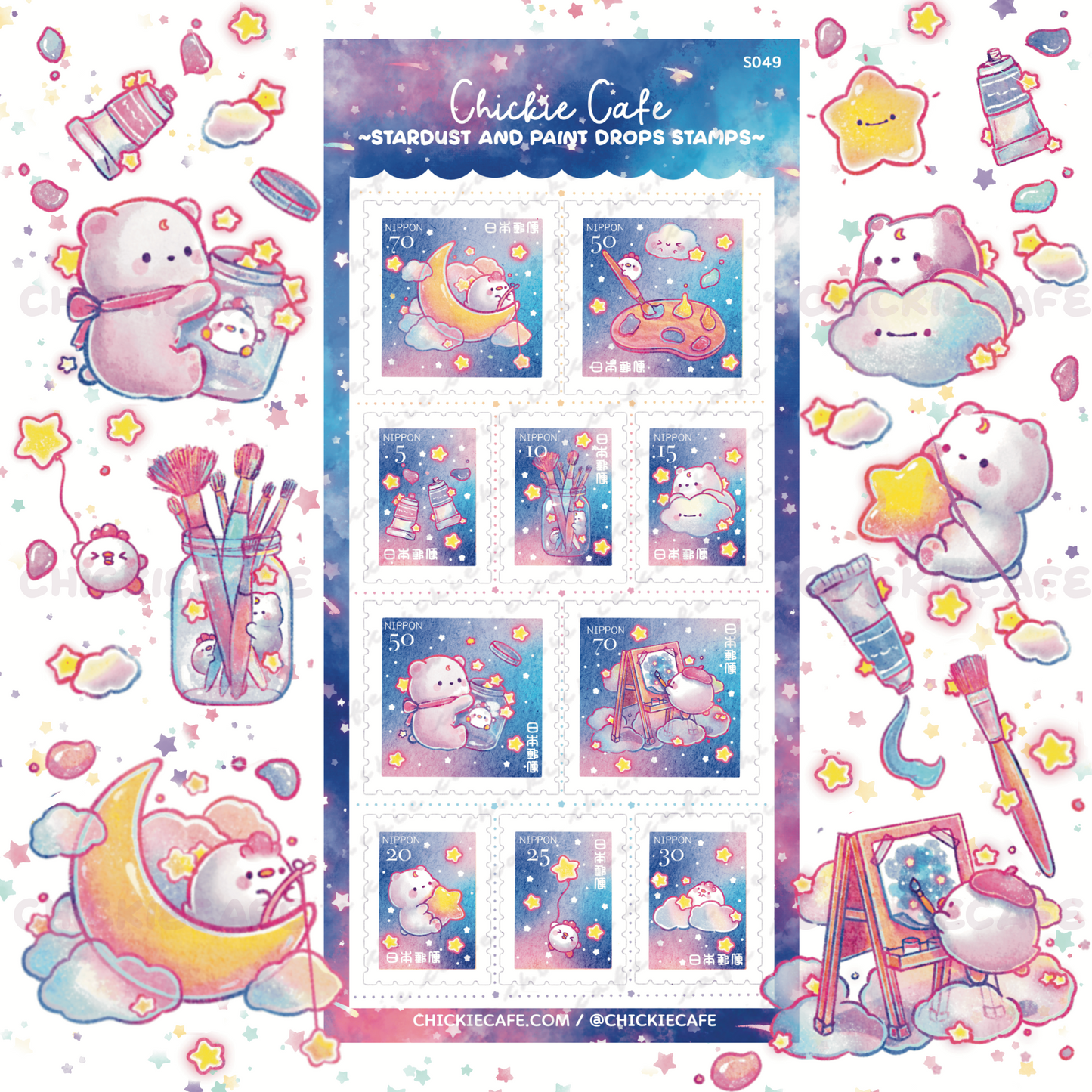 Stardust and Paint Drops Stamps Sticker Sheet