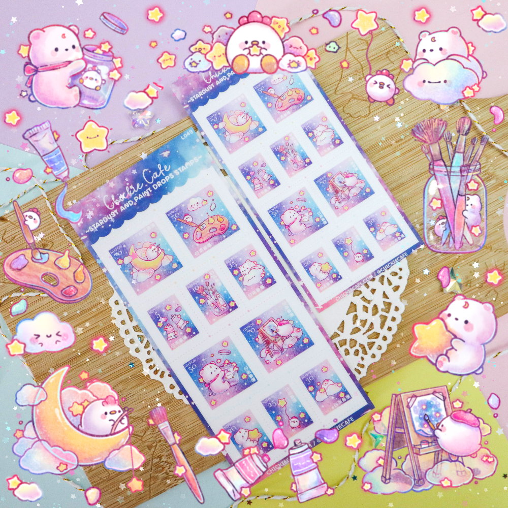 Stardust and Paint Drops Stamps Sticker Sheet