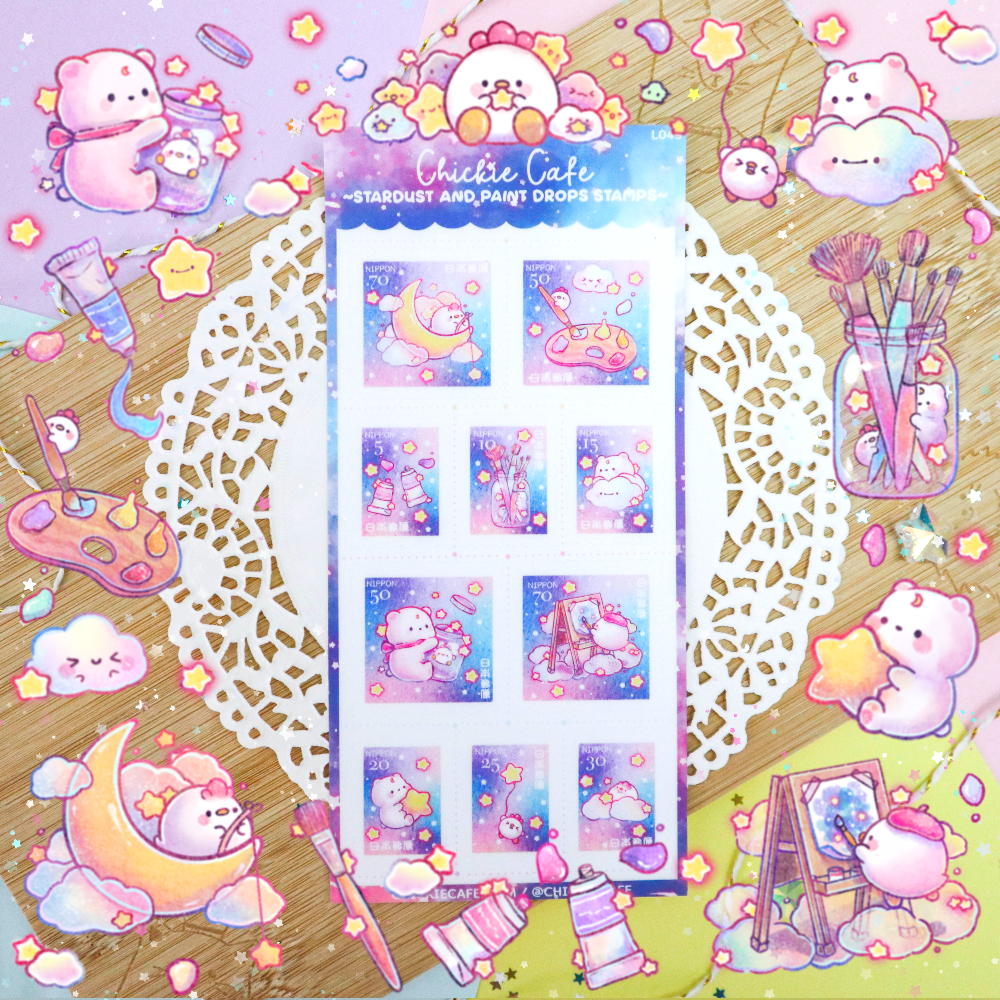 Stardust and Paint Drops Stamps Sticker Sheet