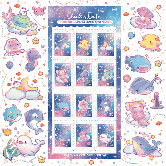 Cosmic Creatures Stamps Sticker Sheet