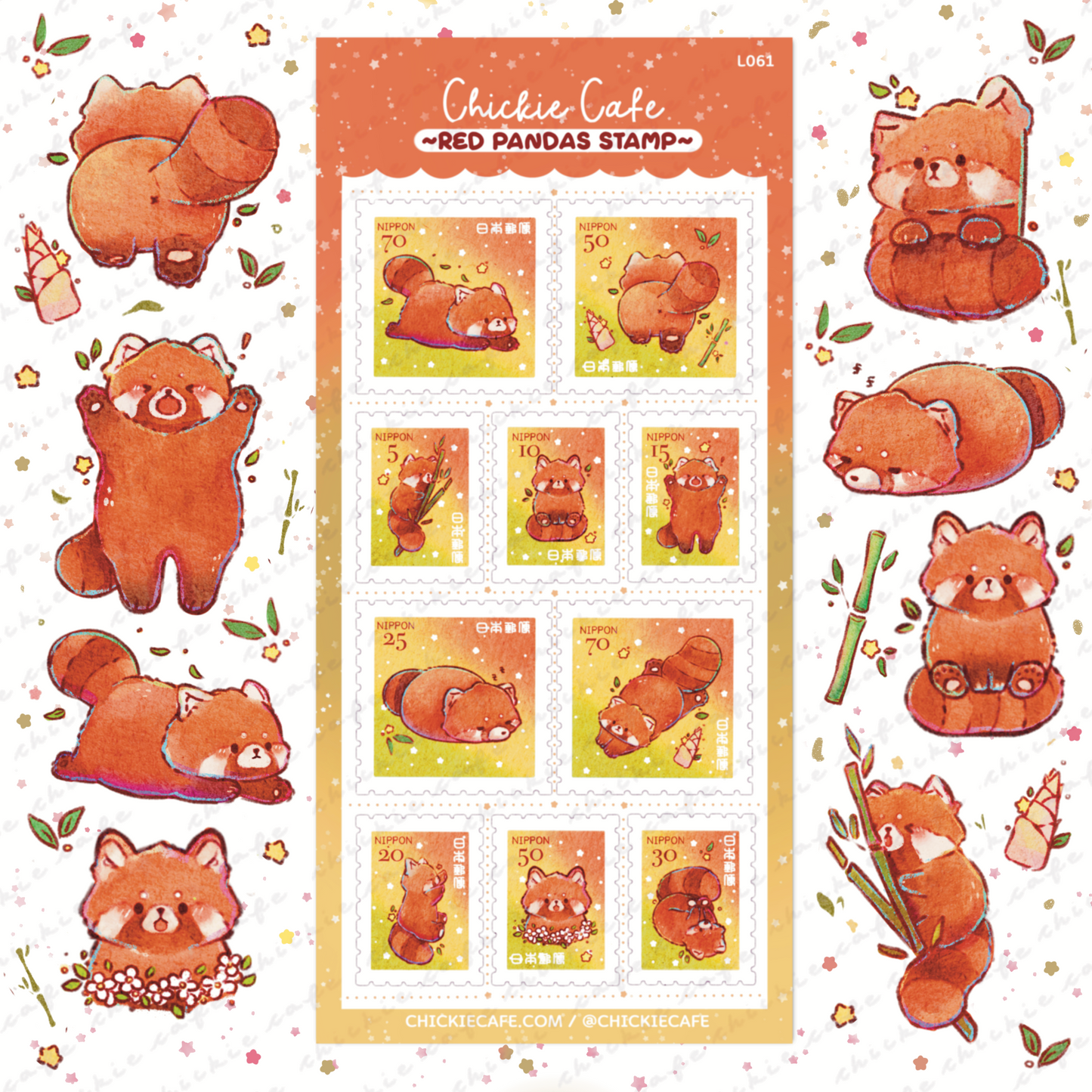 Red Panda Stamps Sticker Sheet