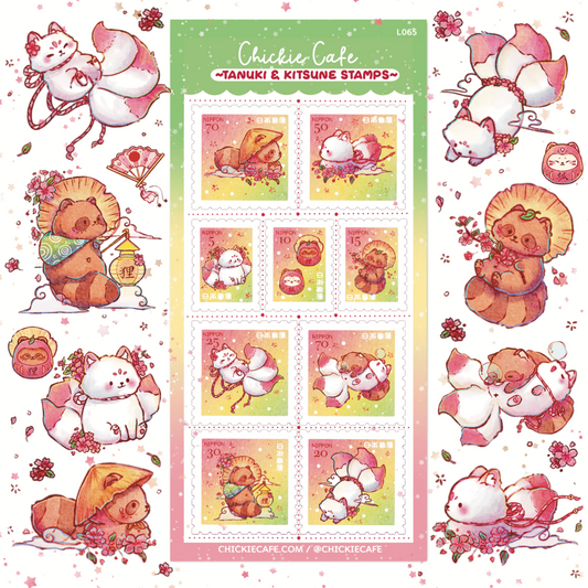 Tanuki & Kitsune Stamps Sticker Sheet