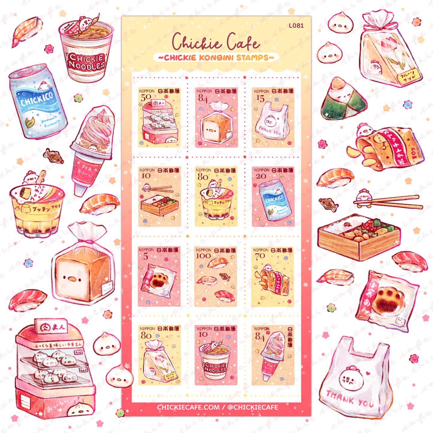 Chickie Konbini Stamps Sticker Sheet