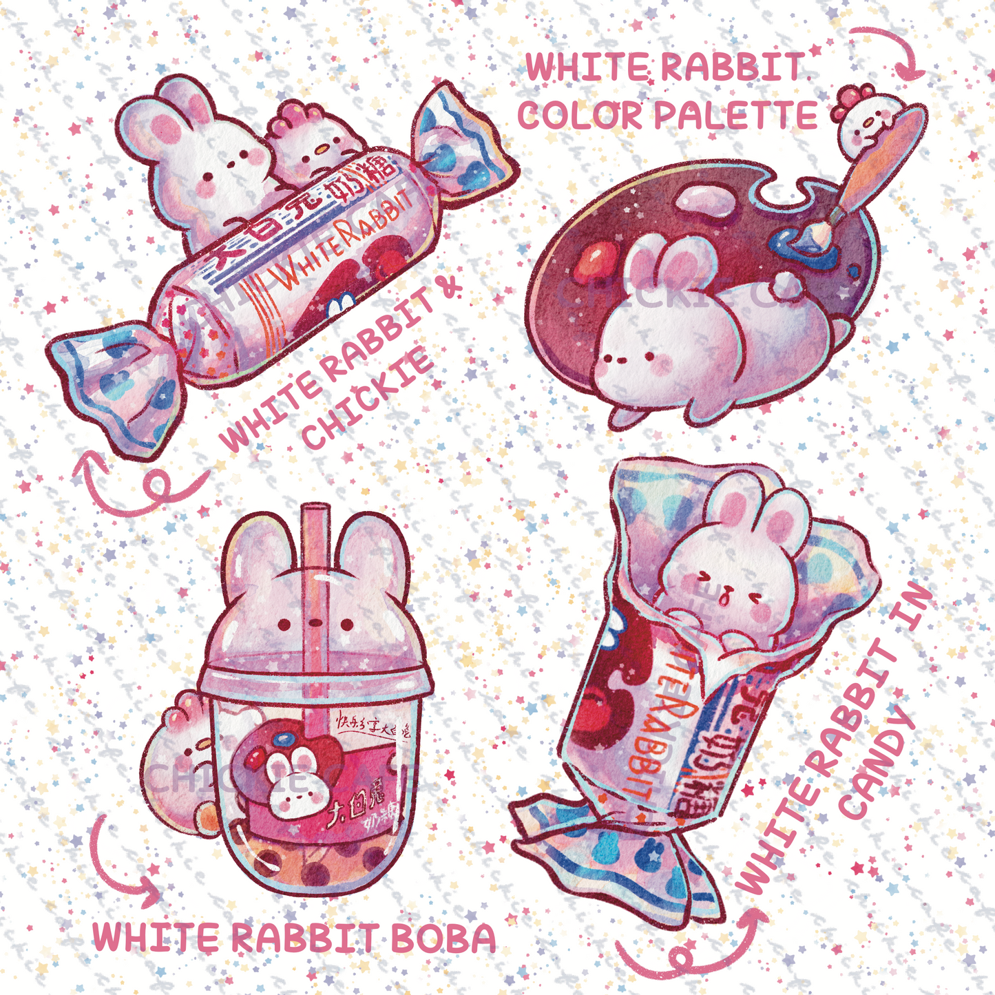 White Rabbit Creamy Candy Sticker Set (Stardust Holographic)