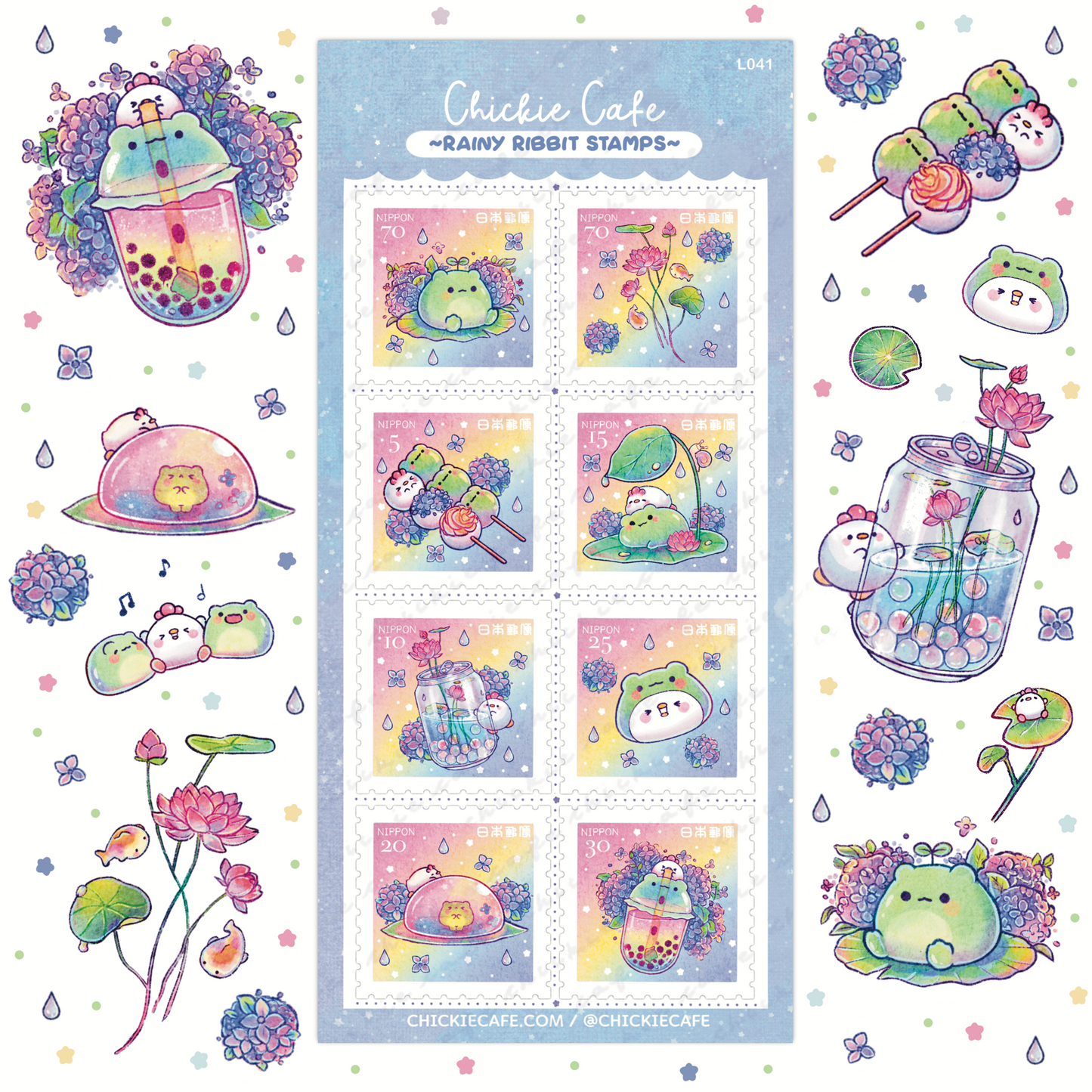 Rainy Ribbit Showers Stamp Sticker Sheet