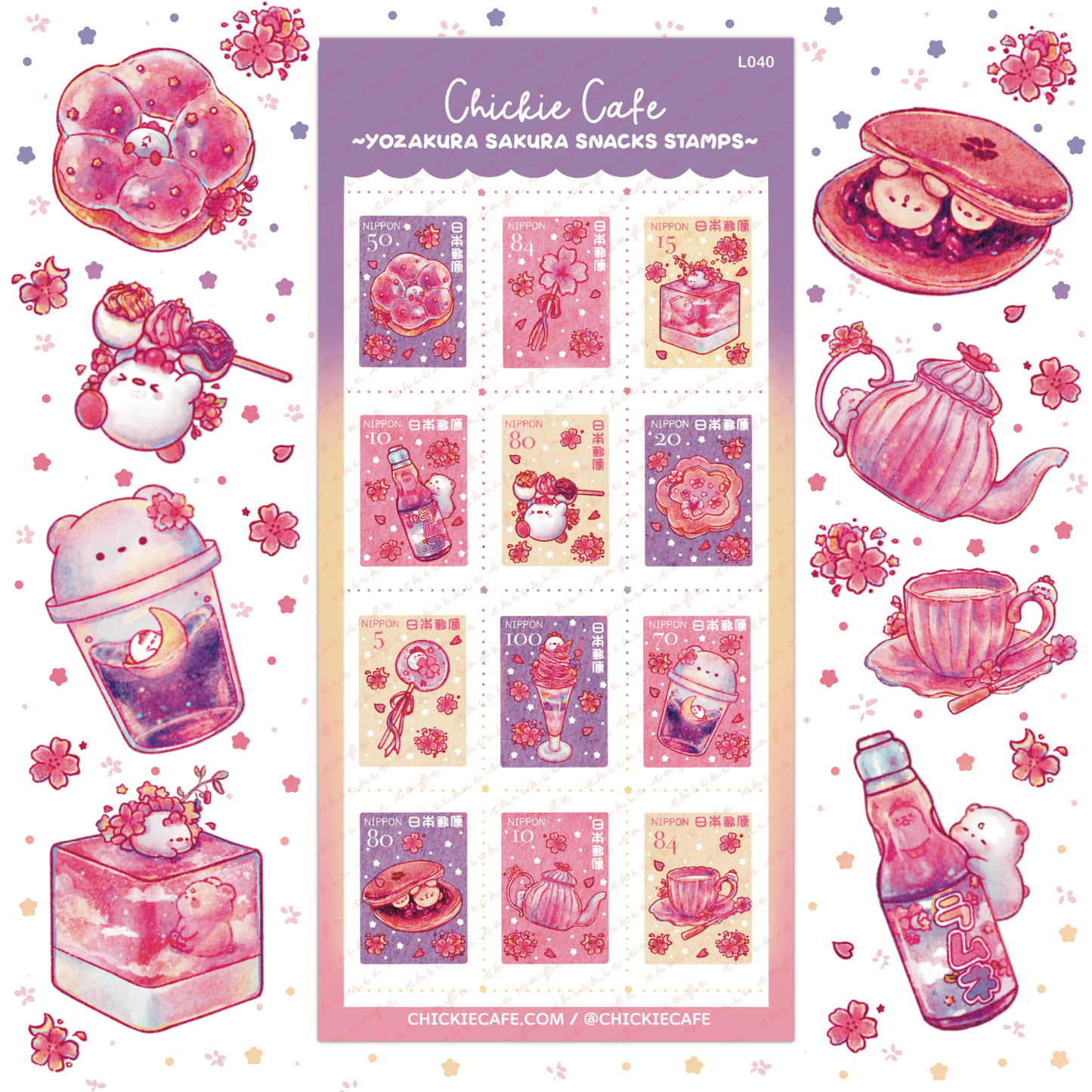 Yozakura Sakura Snacks Stamps Sticker Sheet