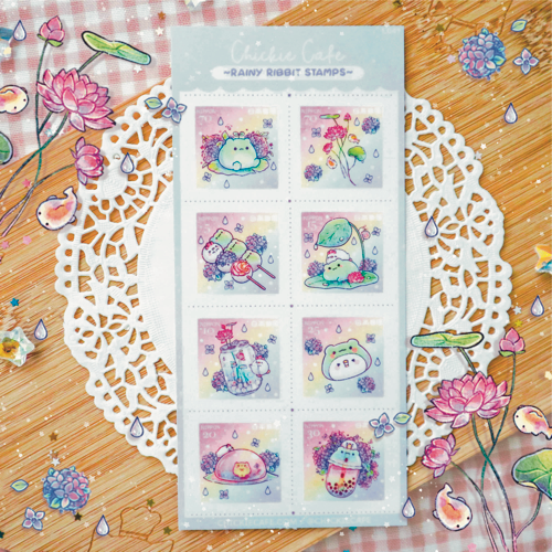 Rainy Ribbit Showers Stamp Sticker Sheet