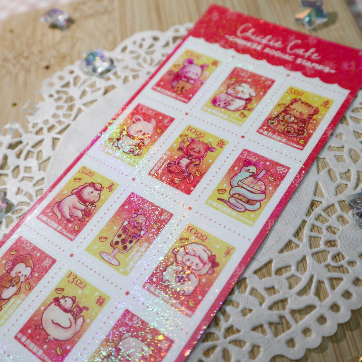 Chinese Zodiac Sign Stamps Sticker Sheet