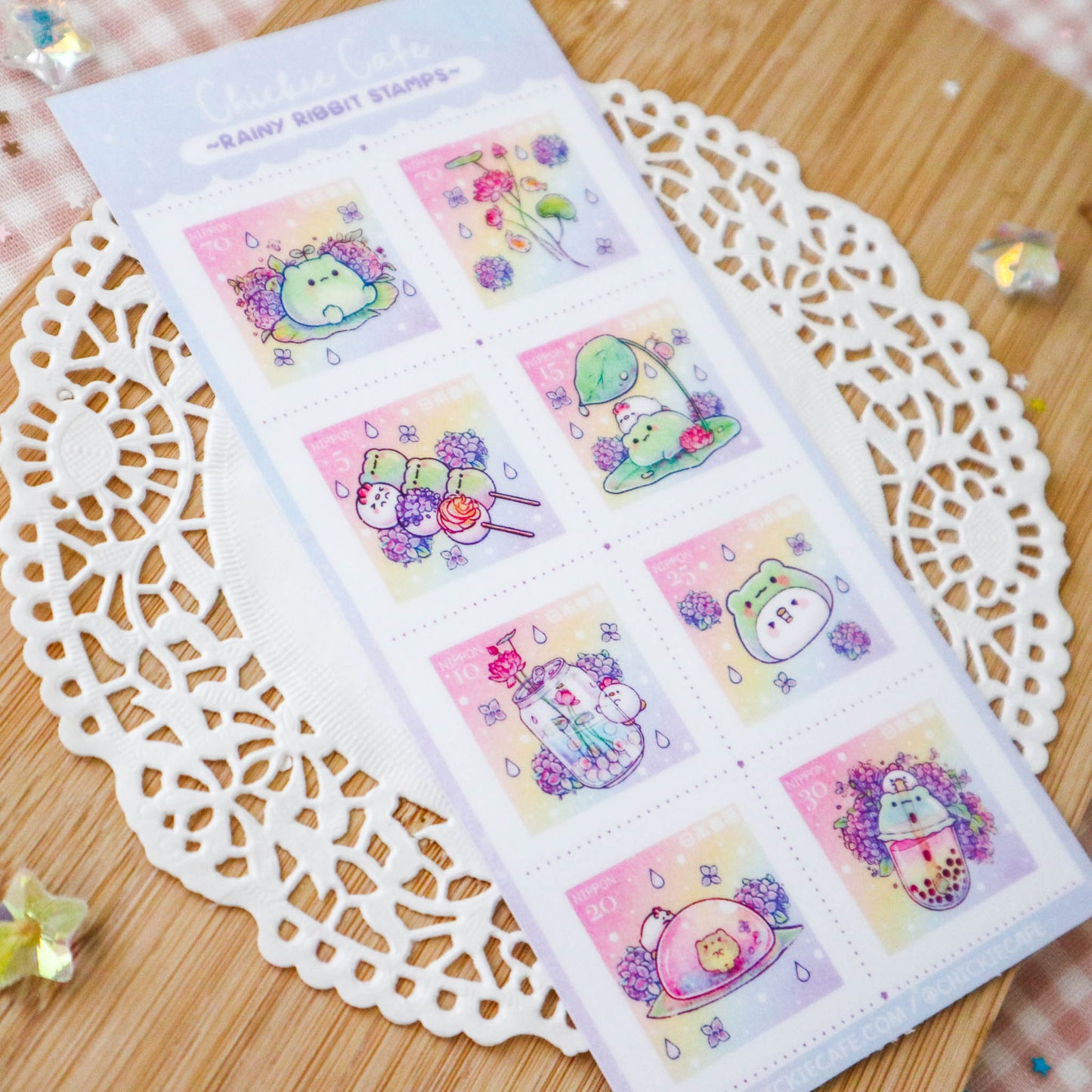 Rainy Ribbit Showers Stamp Sticker Sheet